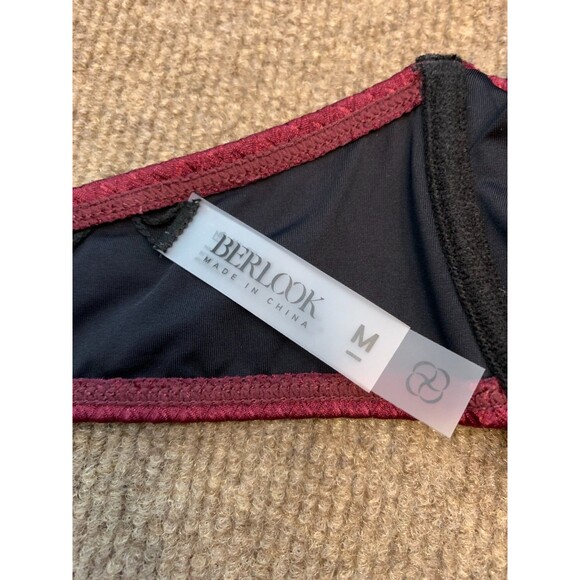 Berlook Bikini Top Womens M Textured Ruched Underwire Burgandy Beach Pool - Picture 6 of 8